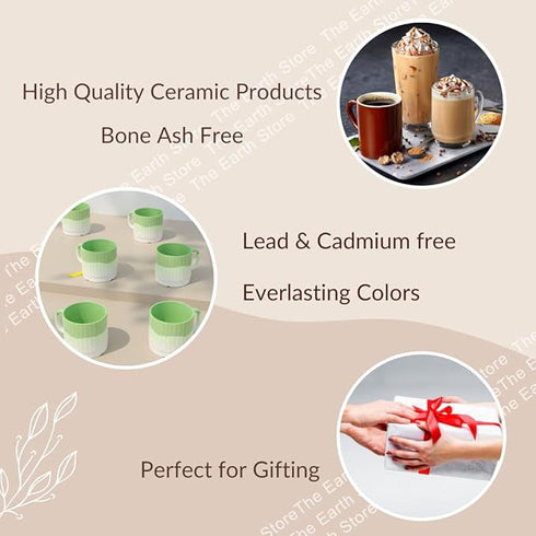 Tritone Green Fringe Tea Cups Set of 6 - The Earth Store - Cup Sets